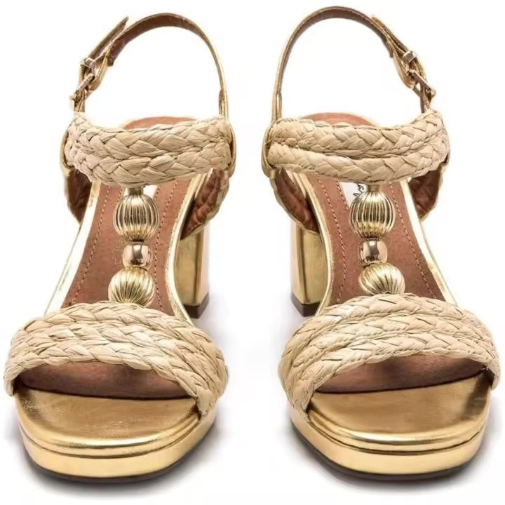 SANDALIA MARIAMARE RAFFIA DORADA TACON