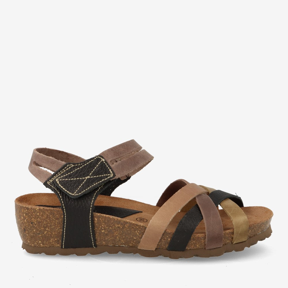 SANDALIA INTER BIOS 5338 KAKI PARDO BUGI NEGRO