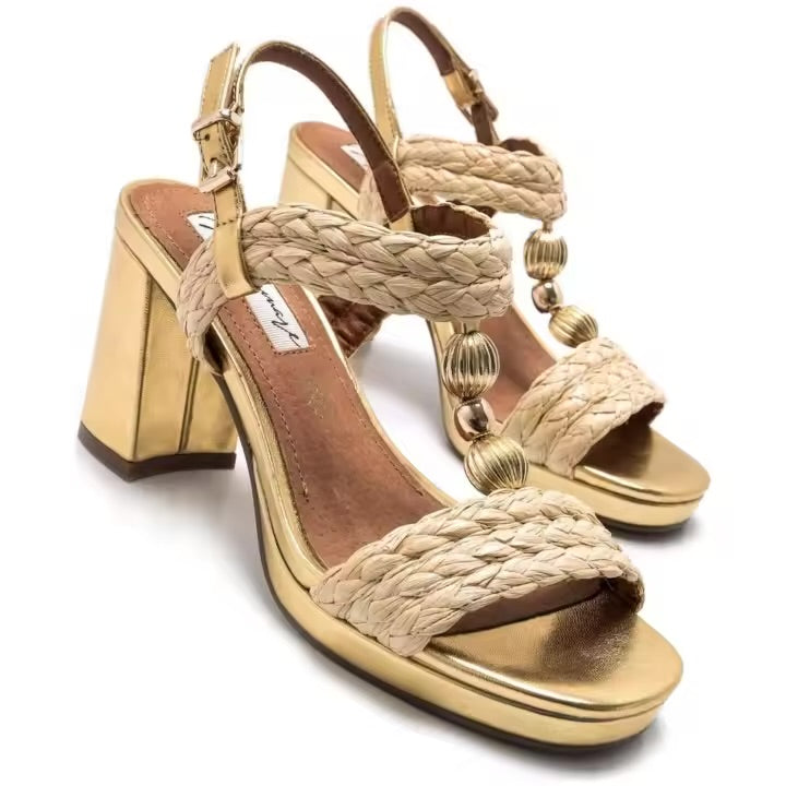 SANDALIA MARIAMARE RAFFIA DORADA TACON